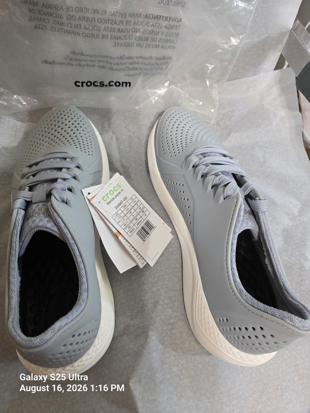 Crocs Men's LiteRide Perforated Lace-Up Sneakers in Blue Gray
